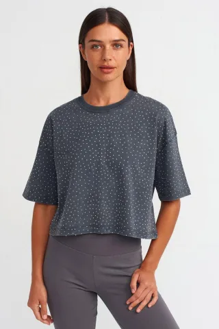 Übergroßes Crop-Cotton-Punkte-T-Shirt