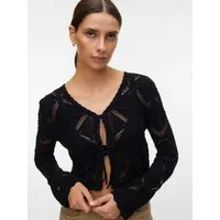 Vero Moda Strickjacke VMLOLA LS V-NECK BOW CARDIGAN NOOS Baumwolle, regular fit