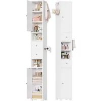 Homfa Hochschrank Badschrank schmal Badezimmerschrank Badregal mit verstellbare Ablagen und Schubladen, rechts oder links