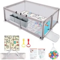 ElitVita Laufgitter Laufstall Baby mit matratze, 600D Oxford Stoff,mit Aufbewahrungstasche, Laufstall 120x180cm mit Ozeanbälle,Tragetasche,Atmungsaktivem Net