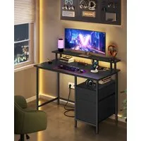 VASAGLE Schreibtisch mit Stoff-Schubladen, Computertisch mit Monitorständer, für Homeoffice, Bürotisch, 2 AC-Steckdosen, 2 USB-A-Anschlüsse, 120 x 60 cm
