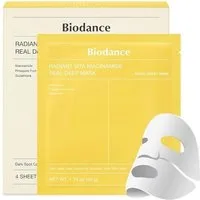 Biodance Gesichtsmaske Radiant Vita Niacinamide Real Deep Mask 4er Pack Vitamin Hydrogel Mask mit Multi-Vitamin-Mix, Hypoallergen, Hydrogel Maske in zwei teilen, wird transparent