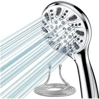 LuxusKollektion Handbrause Duschkopf Hochdruck Handbrause 5 Strahlarten Silber mit Schlauch