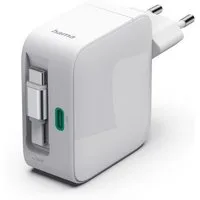 Hama Schnellladegerät mit ausziehbarem Ladekabel, 2x USB-C, 30 W, Weiß Schnelllade-Gerät (Power Delivery, Fast Charge, GaN-Technologie, USB-C-Kabel integriert)