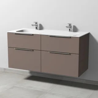 Sanipa 3way Keramik-Set Finion Keramik-Doppelwaschtisch und Unterbau mit 4 Auszügen, Taupe-Matt UP4041T