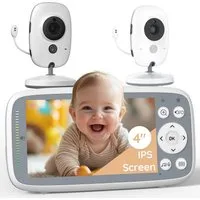 TWUFY Video-Babyphone 4 Zoll Digital IPS Bildschirm Babyphone mit 2 Kameras, 720P Video Babyphone ohne WLAN, 1-tlg., IR-Nachtsicht Vox-Modus 2-Wege-Audio 300M Reichweite, Video-Baby-Monitor mit 2 Kameras und Audio