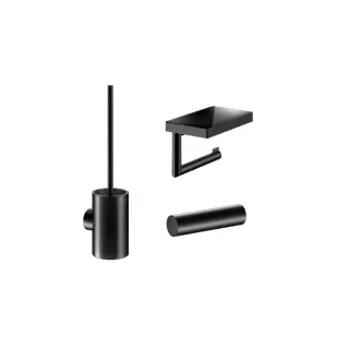 Keuco Reva WC Accessoires Set 3 in 1, schwarz matt, WC-Bürste, Toilettenpapierhalter mit Ablage, Reserverollenhalter