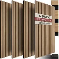 tectake Wandpaneel Akustikelement aus MDF mit Holzlamellen, BxL: 60x120 cm, 0.72 qm, (Akustikpaneele Sonic Wall, 4-tlg., in Eiche) schallabsorbierend im Scandi-Style