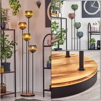 hofstein Stehlampe Stehlampe aus Metall/Holz/Riffelglas in Schwarz/Natur/Grün/Blau/Kupfer, ohne Leuchtmittel, Stehleuchte im Retro-Design m. Glasschirmen (15cm), Fußschalter, E14