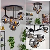hofstein Deckenleuchte 5-flammige Deckenlampe aus Metall/Glas in Schwarz/Chrom-/Rauchfarben, ohne Leuchtmittel, im Retro/Vintage-Design (Schirme Ø 15 cm), E14