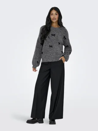 ONLY - ONLBRUNHILDA LIFE LS BOW O-NECK KNT Medium Grey Melange - Gr. - XS