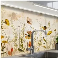 KitchenYeah Küchenrückwand Muster selbstklebend (keine Folie) Illustration - Pflanzen - Insekten, (1-tlg), Spritzschutz, Küche, Rückwand, Küchenwand, Küchenfront, 30x20 cm