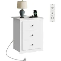 WLIVE Nachttisch Beistelltisch, 3 Schubladen mit Ladestation, (Packung, 1-St), Ladestation (2 Steckdosen/2 USB)