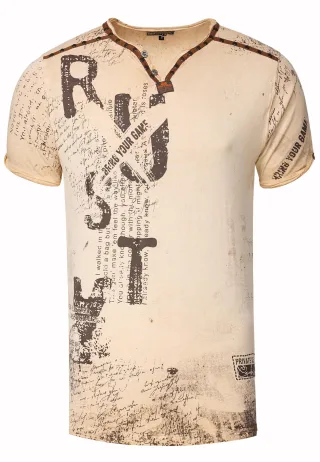V-Neck T-Shirt mit Wildleder-Details und Nieten-Verlauf