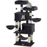 MSMASK Kratzbaum Katzenbaum Kletterbaum mit groß Höhle,Sisal-Stämme, Natur Sisal Katzenkratzbaum,mehrstöckig für große Katzen