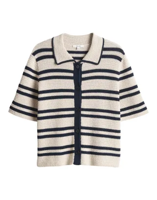 Opus - Gestreifte Strickjacke - Dertiny beige/blau - Gr. - 36