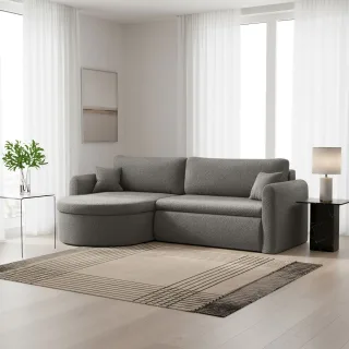 Ecksofa Schlafsofa FELIZ Stoff Quelle Grau Ottomane Links