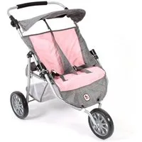 CHIC2000 Puppenwagen 697 15 Zwillings-Jogger, Melange grau-rosa