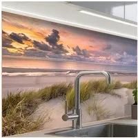KitchenYeah Küchenrückwand selbstklebend Sonnenuntergang - Düne - Strand - Pflanzen - Meer, (1-tlg), Spritzschutz, Küche, Rückwand, Küchenwand, Küchenfront, 80x60 cm