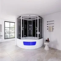 HOME DELUXE Dampfdusche EXCLUSIO - Schwarz, BxT: 135x135 cm, Badewanne, Dusche, Whirlpool, Dampfsauna in einem System