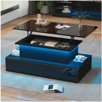 STILVORA Couchtisch Hebbarer Wohnezimmertisch mit LED,Beistelltisch mit Stauraum,schwarz (Satztisch, Wohnzimmertisch, Beistelltisch, 1-St., 4 Schubladen, 1 versteckten Stauraum), Hochglanz-Couchtisch mit LED-Beleuchtung