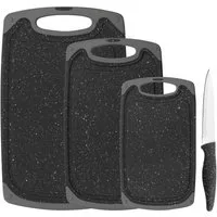 GRÄWE Schneidebrett Schneidebrett-Set, 4-teilig, inkl. Messer, Granit-Look
