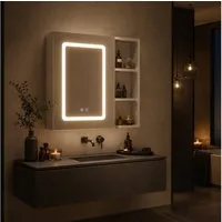 Simurq Badezimmerspiegelschrank Spiegelschrank Bad Mit LED, Offenes Regalen, Wandschrank Hängeschrank (Set, Spiegelschrank Mit LED Beleuchtung, 3 Farbtemperatur Dimmbare) Badezimmer Spiegelschrank Mit Verstellbarer Ablage, Offenes Regalen