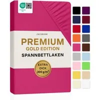 Jacobson Spannbettlaken PREMIUM 200 g/m² Jersey aus 97% Baumwolle & 3% Elasthan, Extra dichtes Bettlaken mit maximalem Halt
