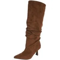 Ital-Design Hochfront Stiefel mit Blockabsatz und Raffung Stiefel (90851705) Pfennig-/Stilettoabsatz Stiefel in Braun