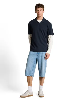Denim Tom Tailor - Relaxed Fit Resort Poloshirt mit Waffelstruktur sky captain blue - Gr. - M
