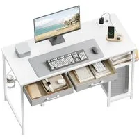 Woltu Schreibtisch, Computertisch mit 2 Schubladen&Steckdosen USB- und Typ-C-Anschluss