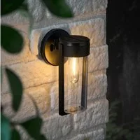 Lights4fun LED Außen-Wandleuchte Schwarze "Wilton" Solar-Wandleuchte mit warmweißer LED