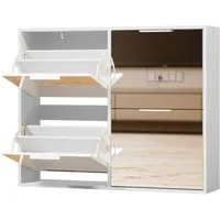 UEV Schuhschrank mit 4 Klappen Spiegelschuhschrank schmal Schuhkommode mit Kippschutz (Schuhregal, Aufbewahrungsschrank, Schuhständeregal für Flur Eingang, 100 x 23 x 80,5 cm Anti-Kipp-Vorrichtung Platzsparend Flur schrank) Trennwände verstellbar und