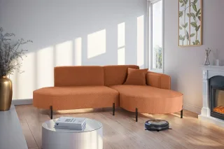 Ecksofa Designersofa VALENCIA XS in Stoff Quelle Ziegelbraun Ottomane Rechts