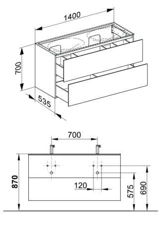 Keuco Waschtischunterschrank Edition 11 31264, 2 Front-Auszüge, B: 1400, H: 700, T: 535 mm 31264110000