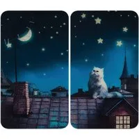 WENKO Herd-Abdeckplatte Universal Modell Moon Cat, Glas, (Set, 2 tlg), Herdabdeckung für alle Herdarten, kratzfest, mit rutschfesten Füßen