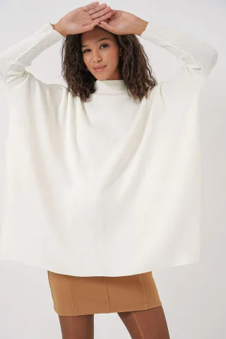 Schlitz-Detailierter Halber Rollkragen Lässiger Pullover