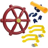 Loggyland Spielturm-Spielzeugset Spielturm-Set Lenkrad, Fernrohr und Handgriffe, (für indoor und outdoor, 6-tlg), 6-teilig