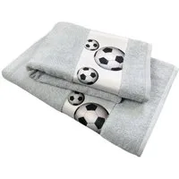 framsohn frottier Handtuch Frottierserie 'Fußball' Bordüre in Weiß 50 x 100 cm