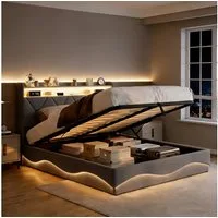 PXloue Polsterbett LED Doppelbett, Bettkasten, Ladefunktion, Samt, 160x200 cm