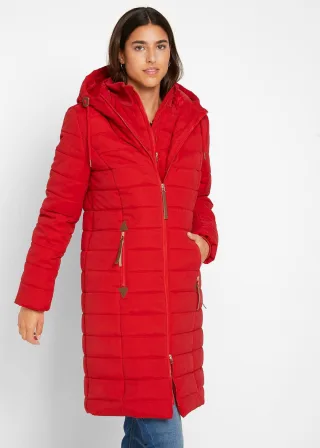 bonprix Steppmantel 2-in-1 Optik, rot, Gr.36, Trendiger Steppmantel mit Lederimitat Zeichen am Ärmel