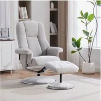 HAUSS SPOLE Relaxsessel mit Fußhocker,Loungesessel drehbar aus Chenille mit Metallfuß,Grau (Schreibtischstuhl Loungesessel mit Chenille-Stoff und 360°-Drehfunktion), mit 145° verstellbare Rückenlehne