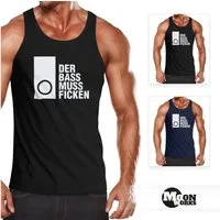 MoonWorks Tanktop Herren Tanktop Techno Spruch Der Bass muss Ficken Party Festival Rave mit Print