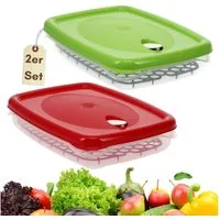 GarPet Frischhaltedose 2er Set Frischhaltedosen mit Deckel Abtropfgitter Gefrierdosen 2,5 L