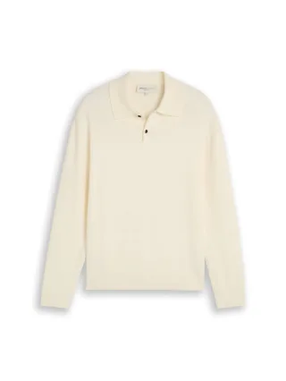 Denim Tom Tailor - Relaxed Fit Strickpullover mit Polokragen Gardenia White - Gr. - XXL