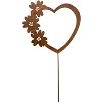 Dragimex Gartenstecker Metall Stecker. HERZ mit Blumen. Rost Gartenstecker. 38 cm.