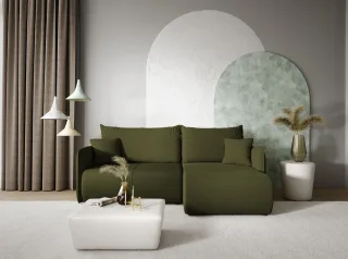Ecksofa Sofa mit Schlaffunktion CALGARY Stoff Curio Grün Ottomane Rechts
