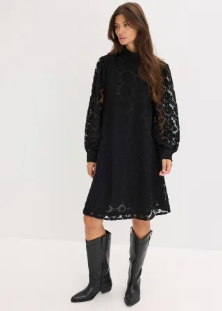 bonprix Minikleid aus Spitze, schwarz, Gr.50, Trendiges, hochgeschlossenes MInikleid aus Spitze mit langen Ärmeln