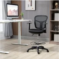 Vinsetto Schreibtischstuhl Bürostuhl, Ergonomischer Zeichenstuhl Computerstuhl mit Armlehne (Drehstuhl für Büro, Wohnzimmer, 1 St), Mesh, Schwarz