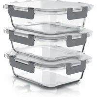 Arendo Frischhaltedose 3x Vorratsdosen 1040ml luftdicht & auslaufsicher für Meal Prep, Glas, (Set, 3-tlg., 3er-Set), Ofen- & mikrowellenfest, gefriertauglich, Deckel mit Silikondichtung
